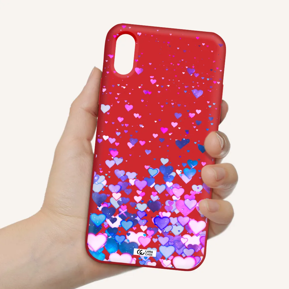 Watercolor Flying Hearts Apple iPhone X Silicone Imperial Red Case