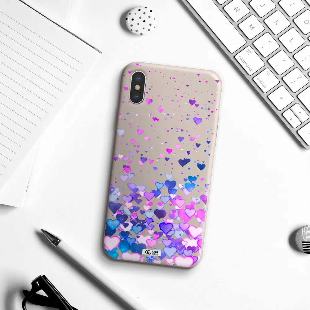 Watercolor Flying Hearts Apple iPhone X Silicone Stone Case