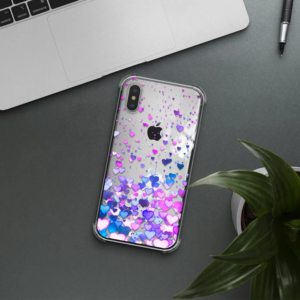 Watercolor Flying Hearts Apple iPhone XS Clear PC Case