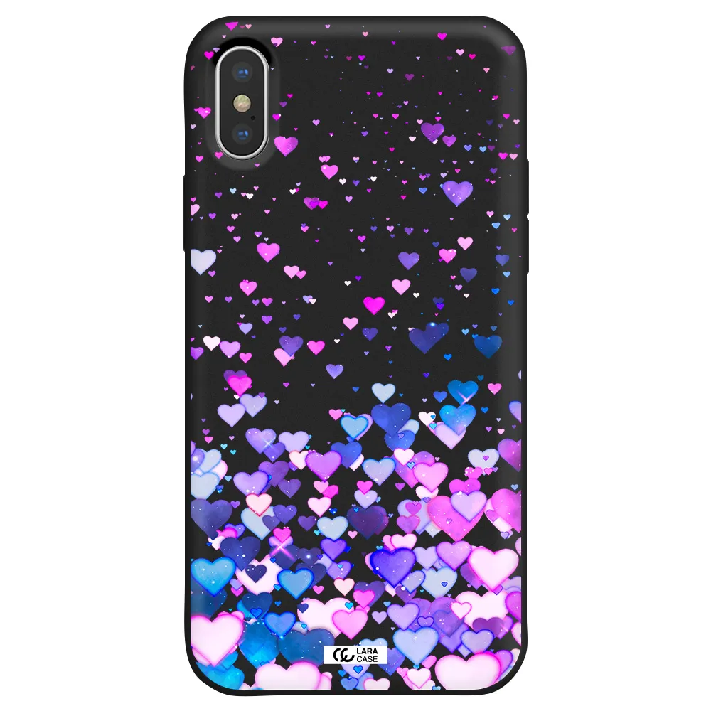 Watercolor Flying Hearts Apple iPhone XS Silicone black Case