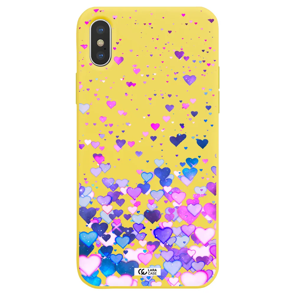 Watercolor Flying Hearts Apple iPhone XS Silicone canary yellow Case