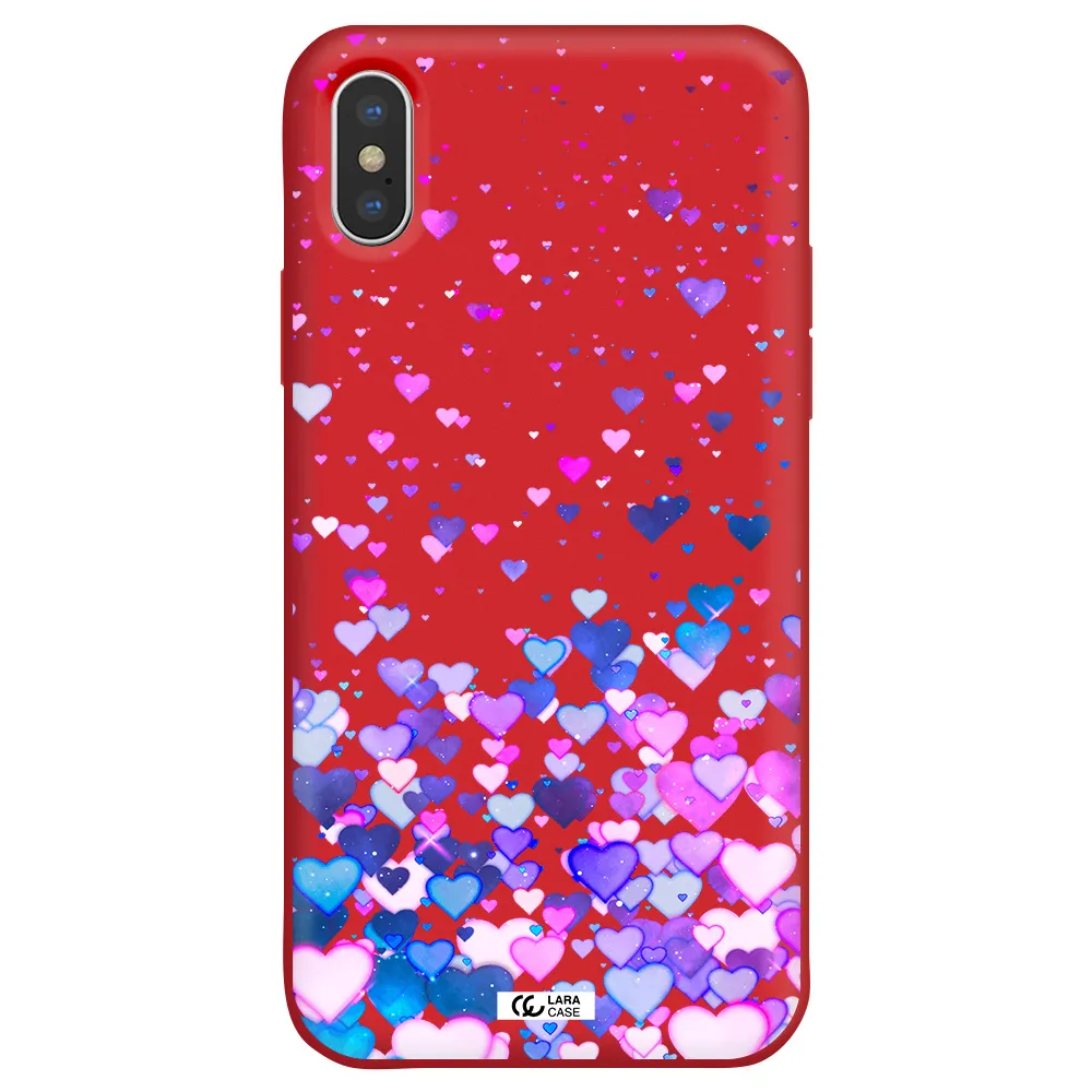 Watercolor Flying Hearts Apple iPhone XS Silicone Imperial Red Case