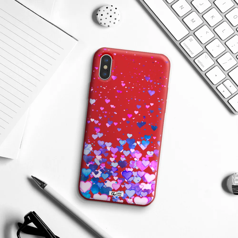 Watercolor Flying Hearts Apple iPhone XS Silicone Imperial Red Case