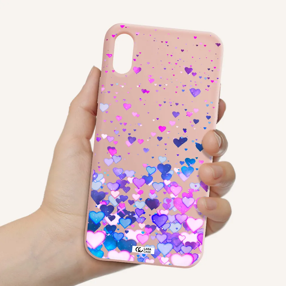 Watercolor Flying Hearts Apple iPhone XS Silicone pastel pink Case