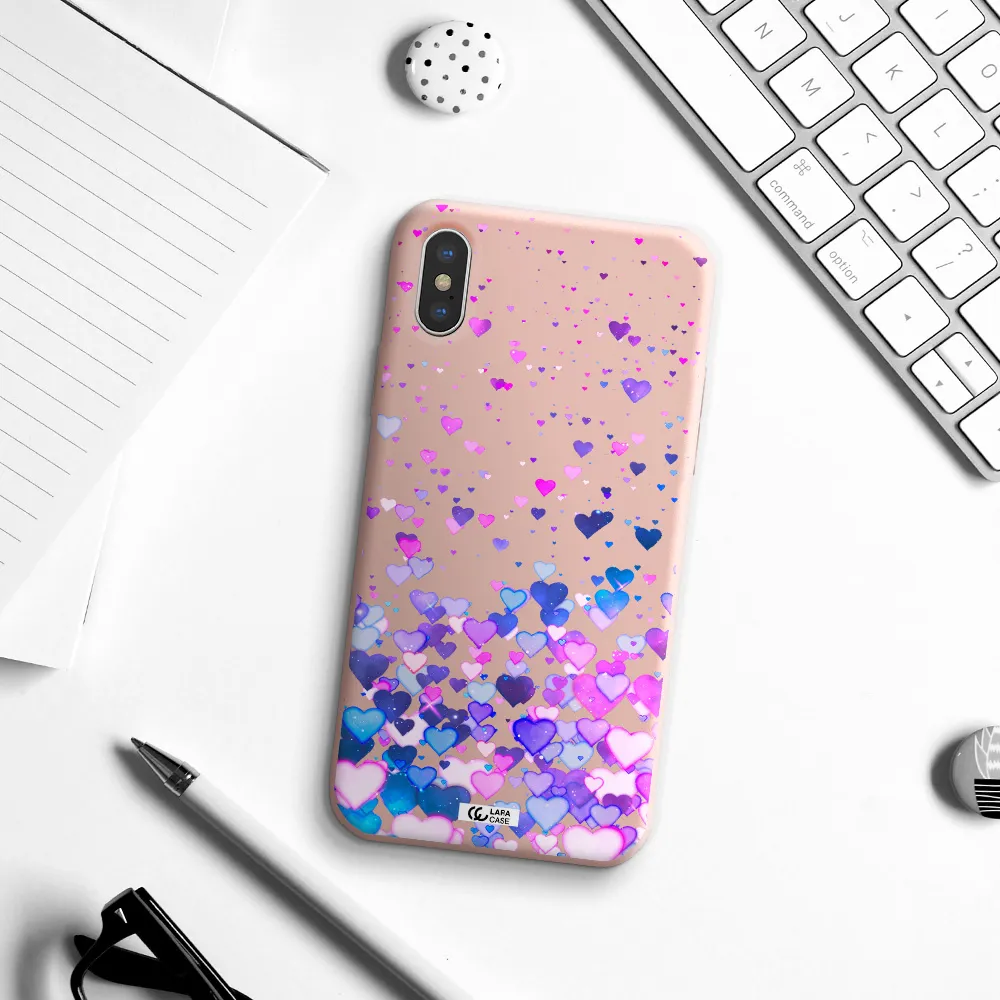 Watercolor Flying Hearts Apple iPhone XS Silicone pastel pink Case