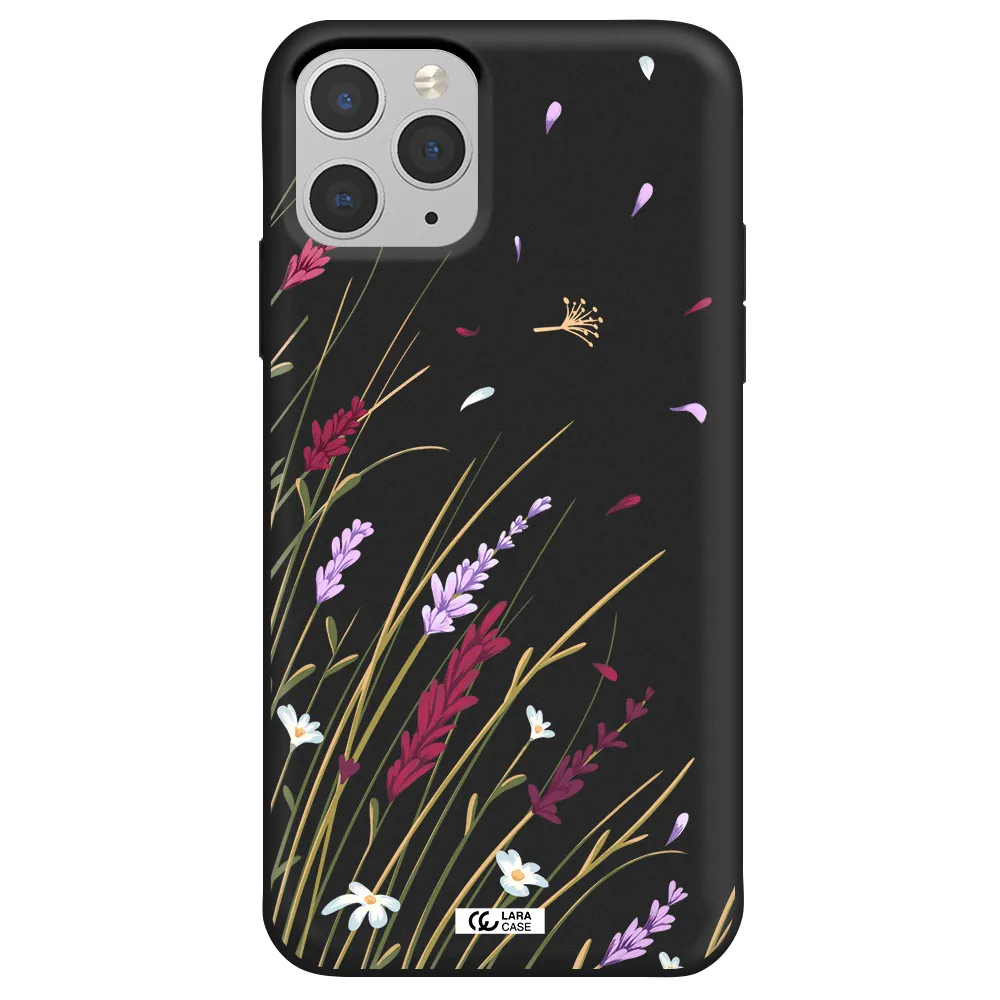 Long Grass Flower Apple iPhone 11 pro max Silicone black Case