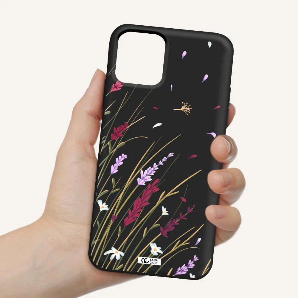 Long Grass Flower Apple iPhone 11 pro max Silicone black Case