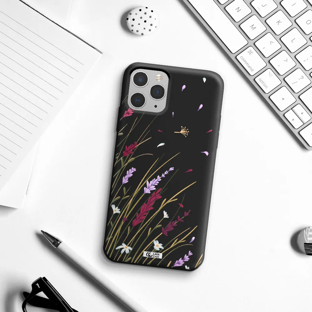 Long Grass Flower Apple iPhone 11 pro max Silicone black Case