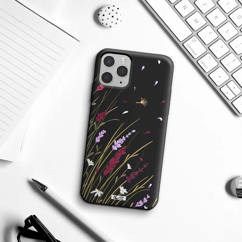 Long Grass Flower Apple iPhone 11 pro Silicone black Case