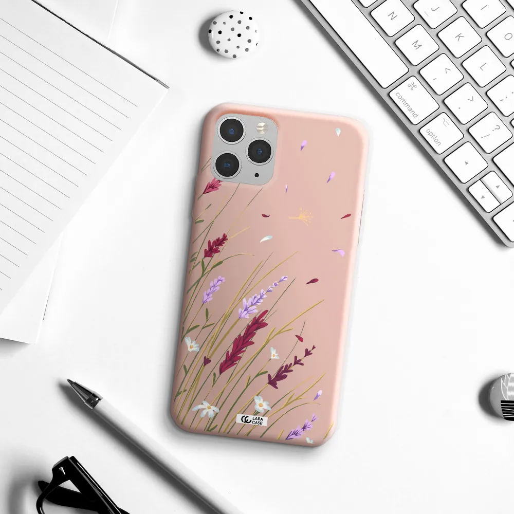 Long Grass Flower Apple iPhone 11 pro Silicone pastel pink Case