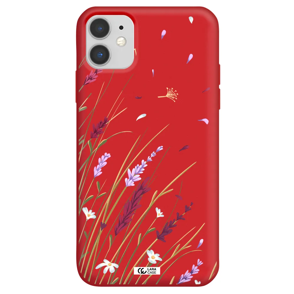 Long Grass Flower Apple iPhone 11 Silicone Imperial Red Case