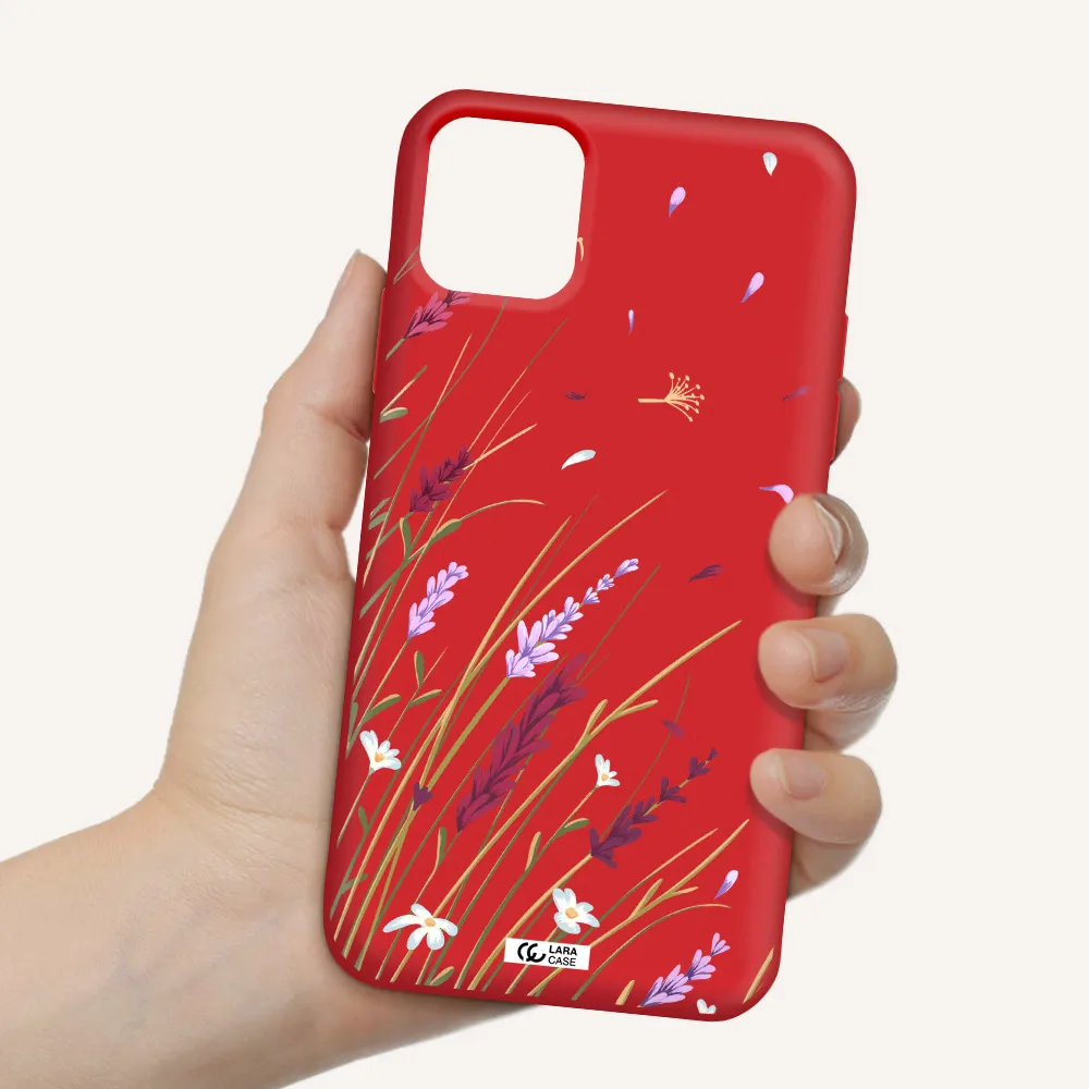 Long Grass Flower Apple iPhone 11 Silicone Imperial Red Case