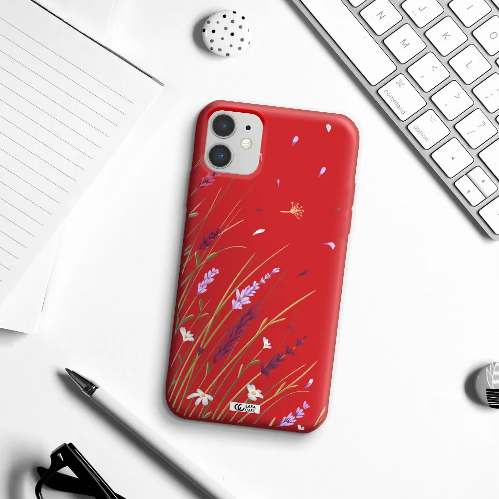 Long Grass Flower Apple iPhone 11 Silicone Imperial Red Case