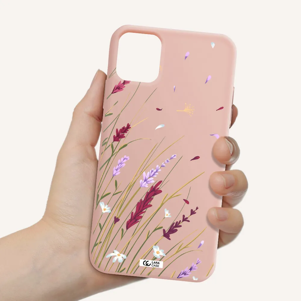 Long Grass Flower Apple iPhone 11 Silicone pastel pink Case