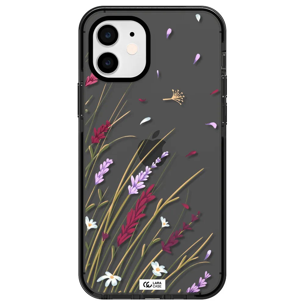 Long Grass Flower Apple iPhone 12 impact Smoke Black Case