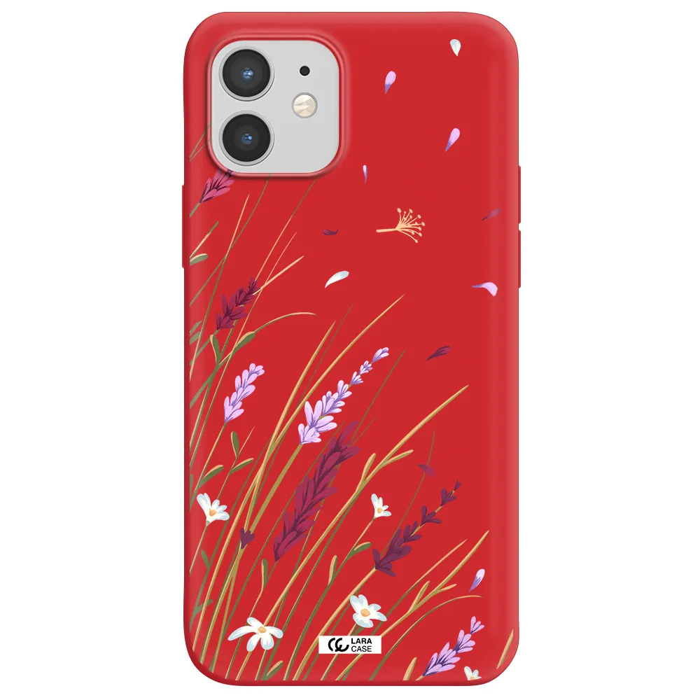 Long Grass Flower Apple iPhone 12 mini Silicone Imperial Red Case