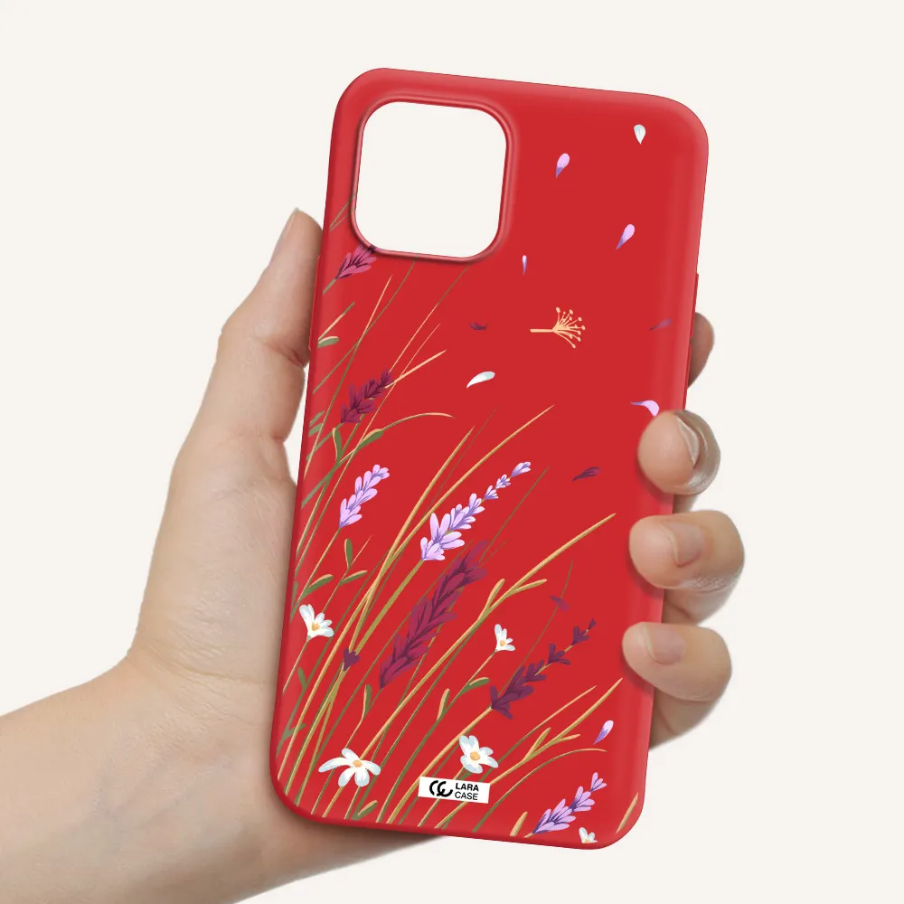 Long Grass Flower Apple iPhone 12 mini Silicone Imperial Red Case
