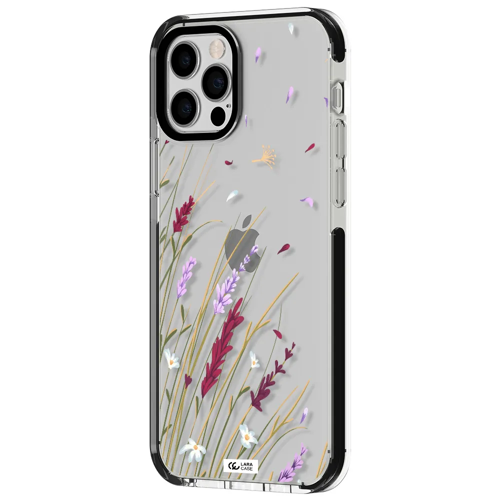 Long Grass Flower Apple iPhone 12 pro impact black border Case