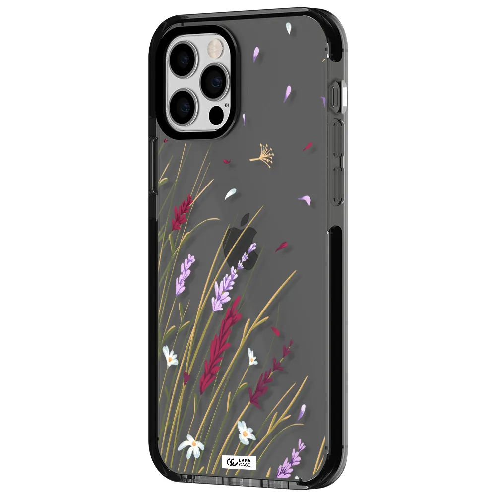 Long Grass Flower Apple iPhone 12 pro impact Smoke Black Case