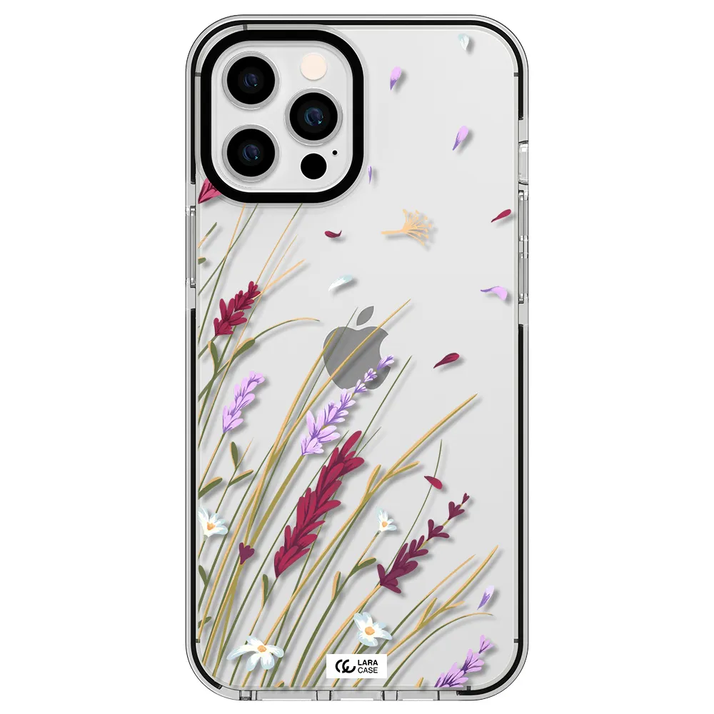 Long Grass Flower Apple iPhone 12 pro max impact black border Case