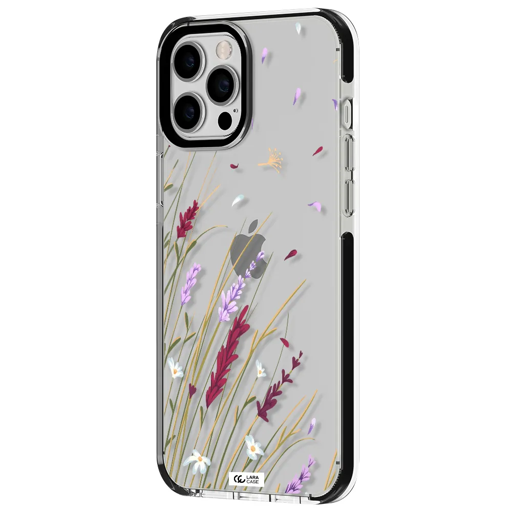 Long Grass Flower Apple iPhone 12 pro max impact black border Case