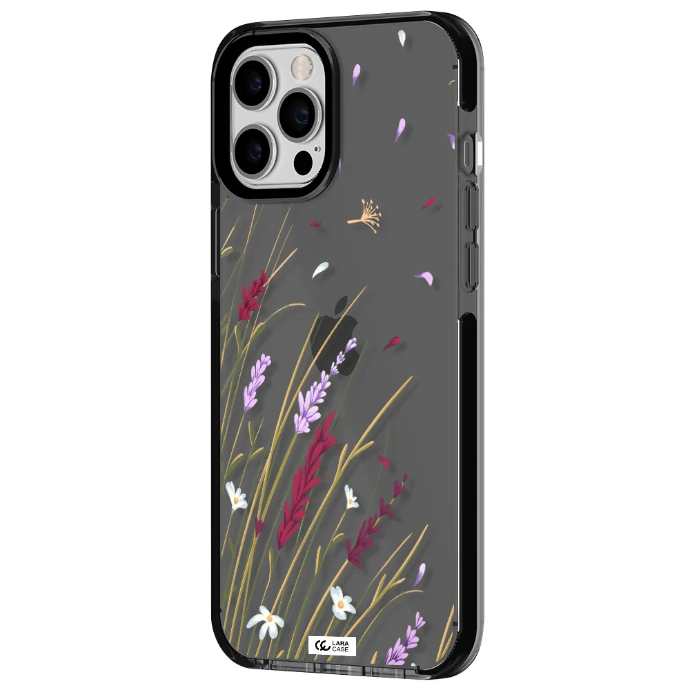 Long Grass Flower Apple iPhone 12 pro max impact Smoke Black Case