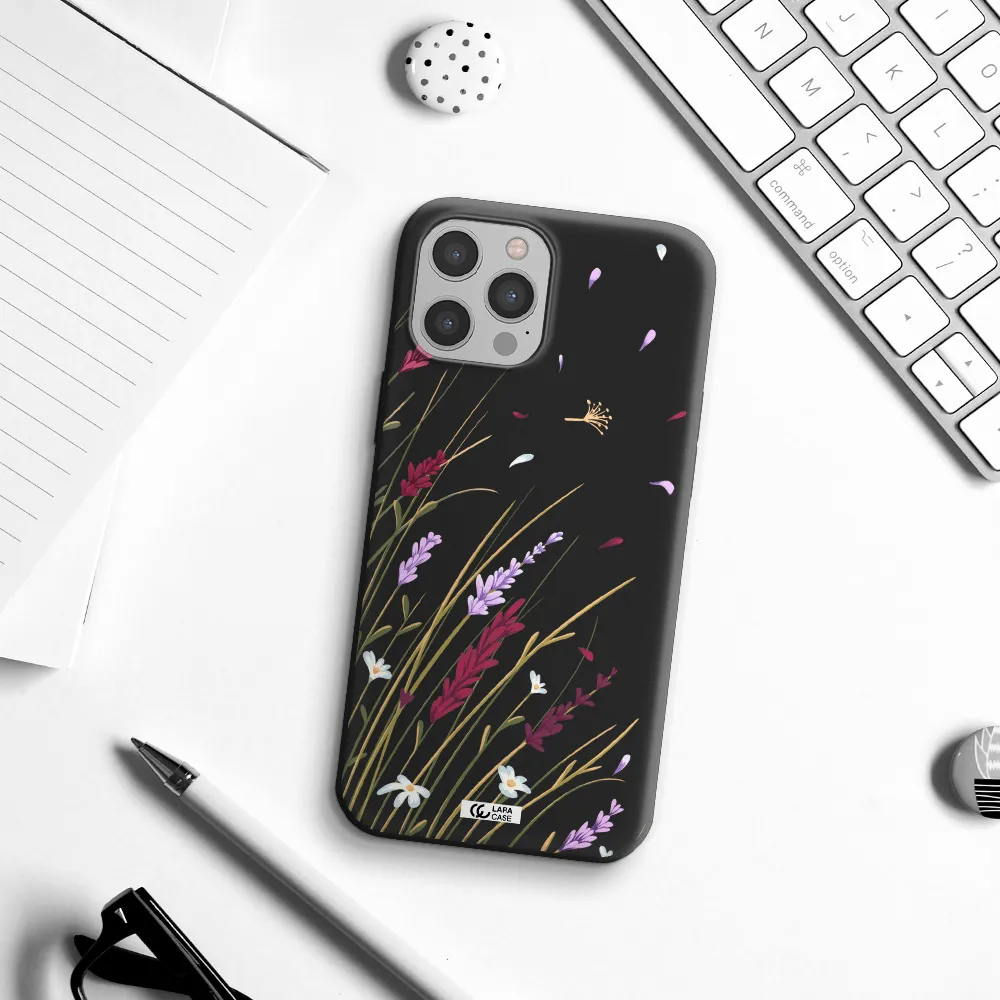 Long Grass Flower Apple iPhone 12 pro max Silicone black Case