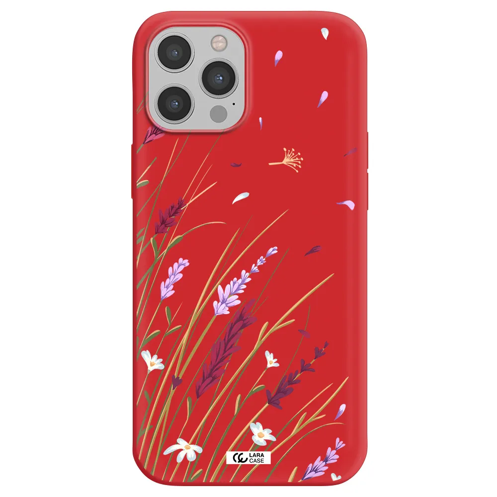 Long Grass Flower Apple iPhone 12 pro max Silicone Imperial Red Case