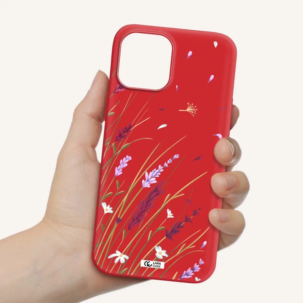 Long Grass Flower Apple iPhone 12 pro max Silicone Imperial Red Case