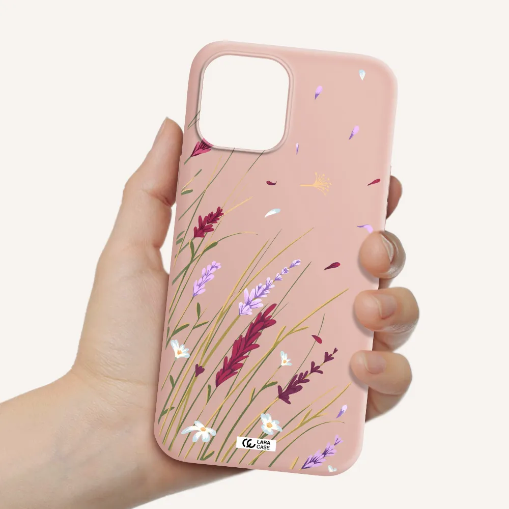 Long Grass Flower Apple iPhone 12 pro max Silicone pastel pink Case