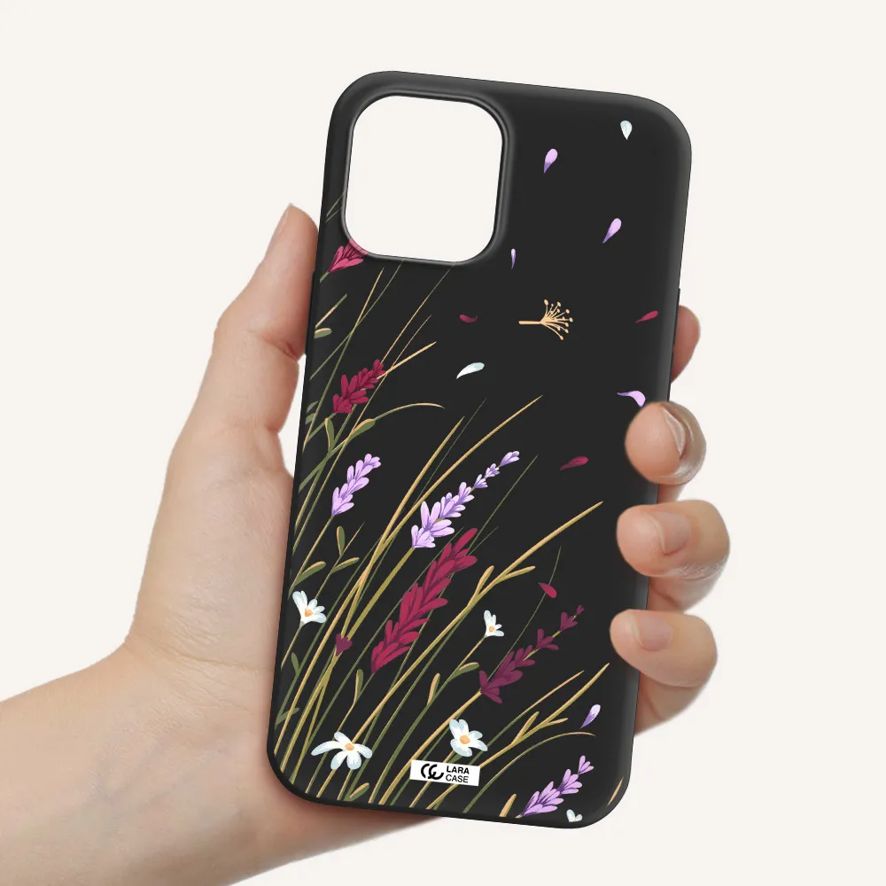 Long Grass Flower Apple iPhone 12 pro Silicone black Case