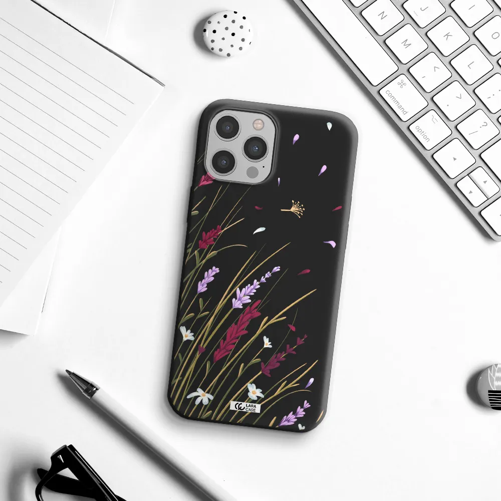 Long Grass Flower Apple iPhone 12 pro Silicone black Case