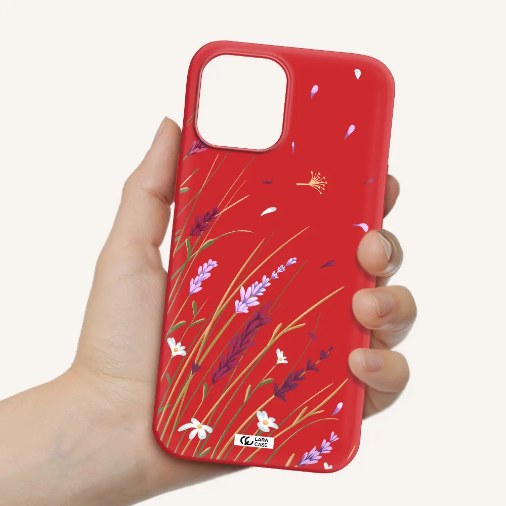 Long Grass Flower Apple iPhone 12 pro Silicone Imperial Red Case
