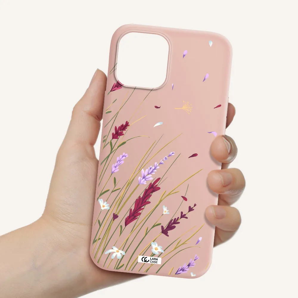 Long Grass Flower Apple iPhone 12 pro Silicone pastel pink Case