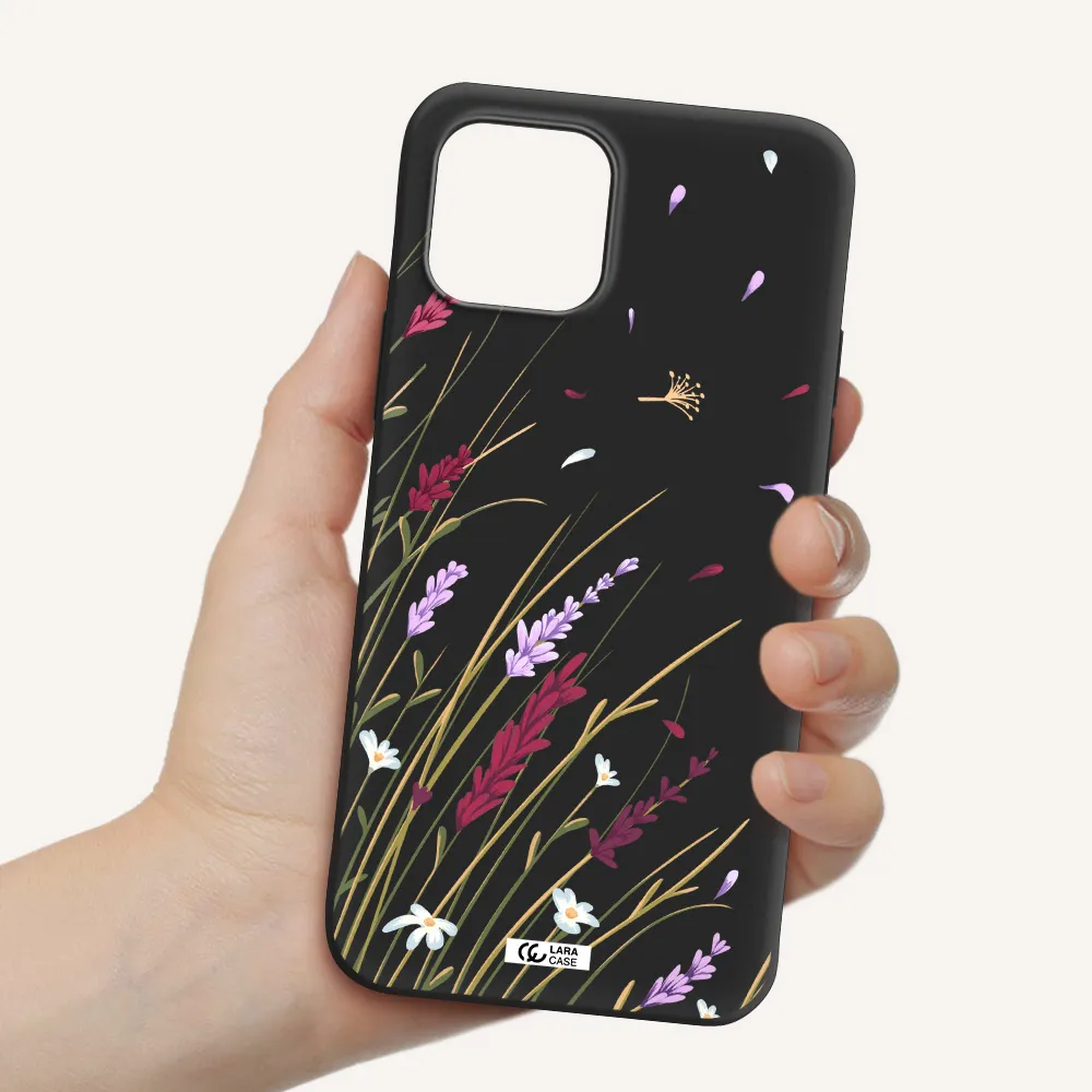 Long Grass Flower Apple iPhone 12 Silicone black Case