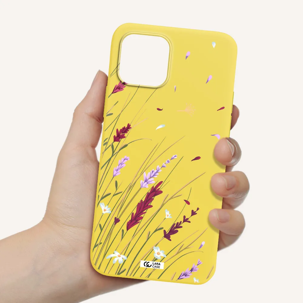 Long Grass Flower Apple iPhone 12 Silicone canary yellow Case