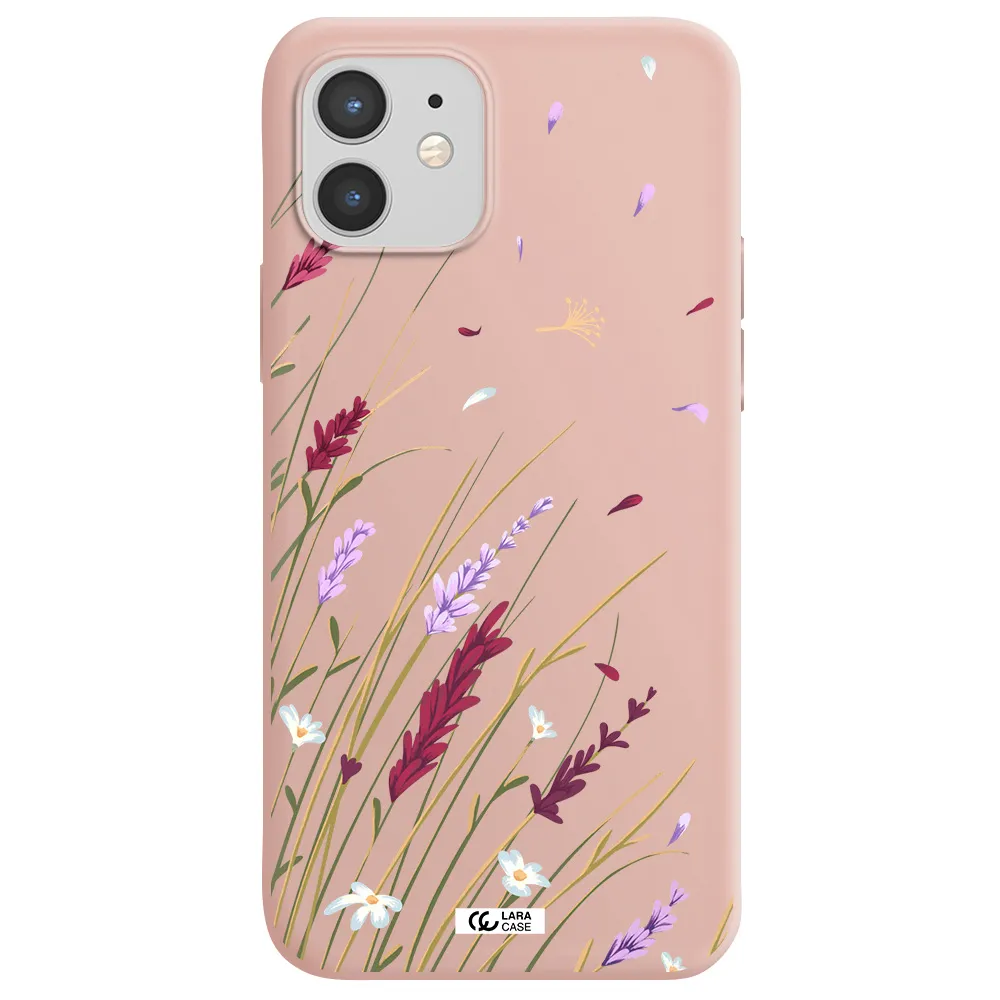 Long Grass Flower Apple iPhone 12 Silicone pastel pink Case