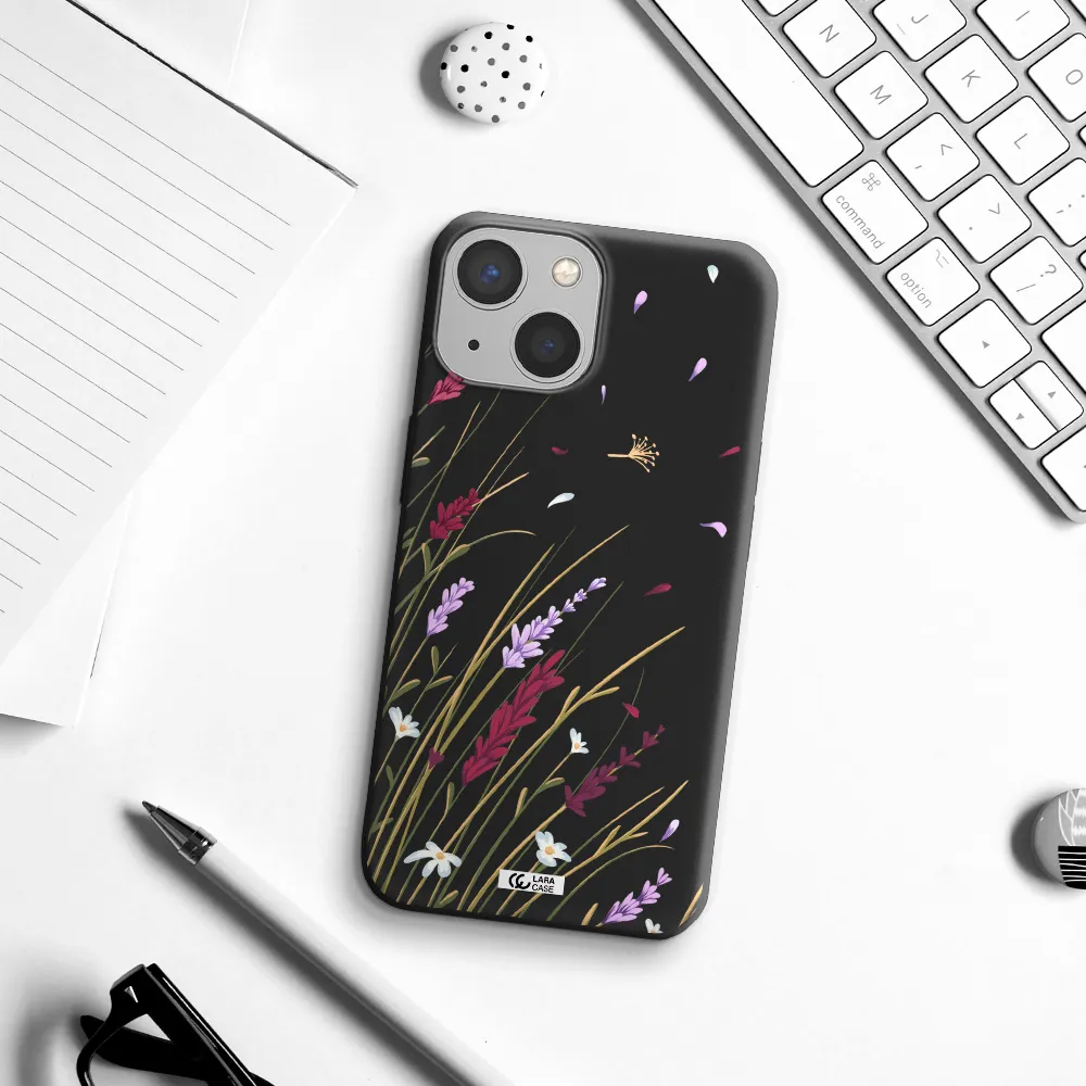 Long Grass Flower Apple iPhone 13 mini Silicone black Case