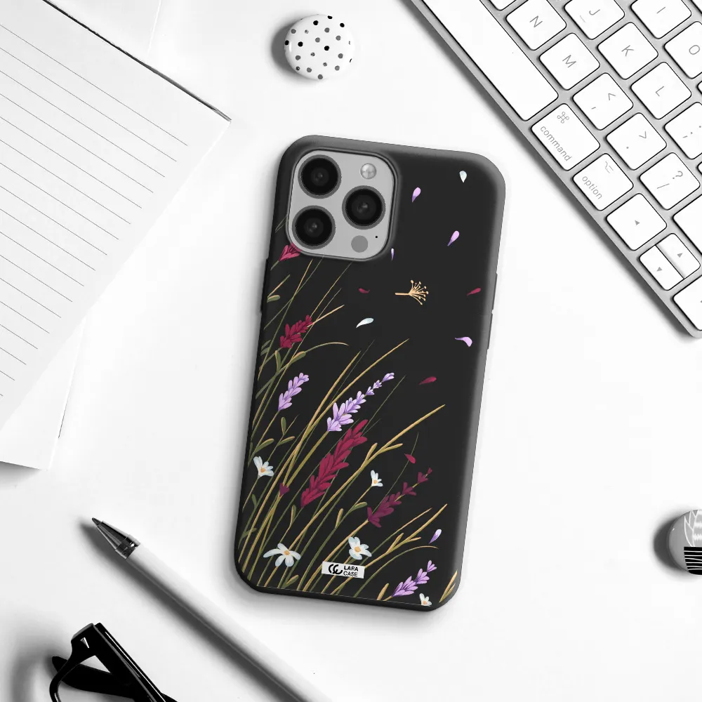 Long Grass Flower Apple iPhone 13 Pro Max Silicone black Case