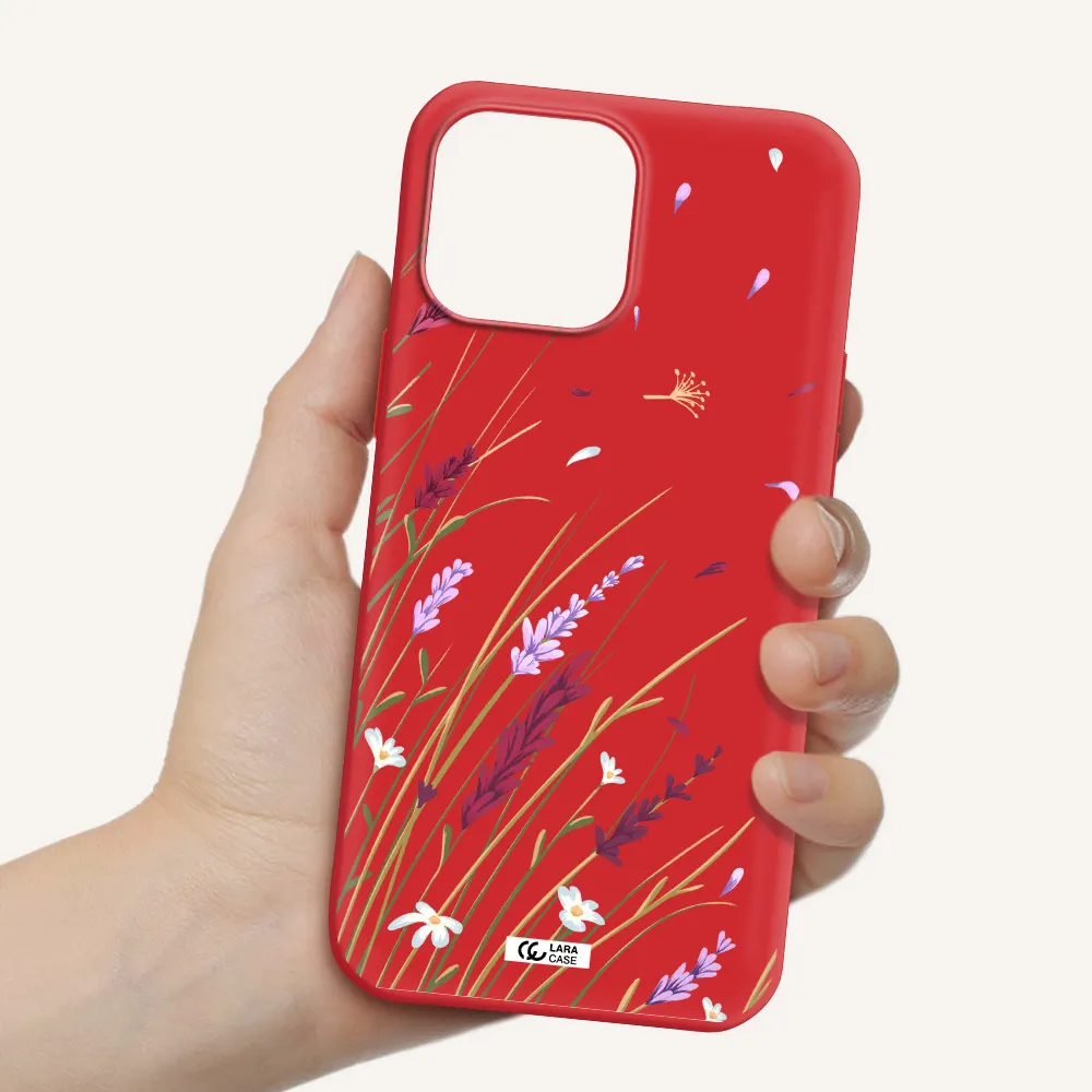 Long Grass Flower Apple iPhone 13 Pro Max Silicone Imperial Red Case