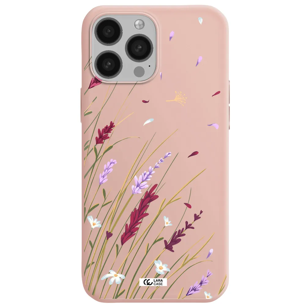 Long Grass Flower Apple iPhone 13 Pro Max Silicone pastel pink Case