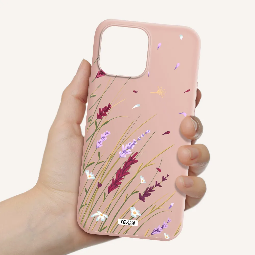 Long Grass Flower Apple iPhone 13 Pro Max Silicone pastel pink Case