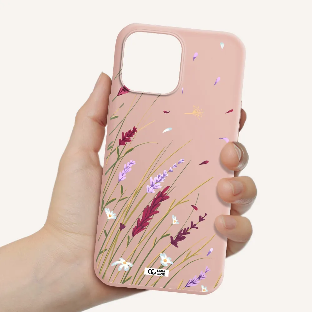Long Grass Flower Apple iPhone 13 Pro Silicone pastel pink Case