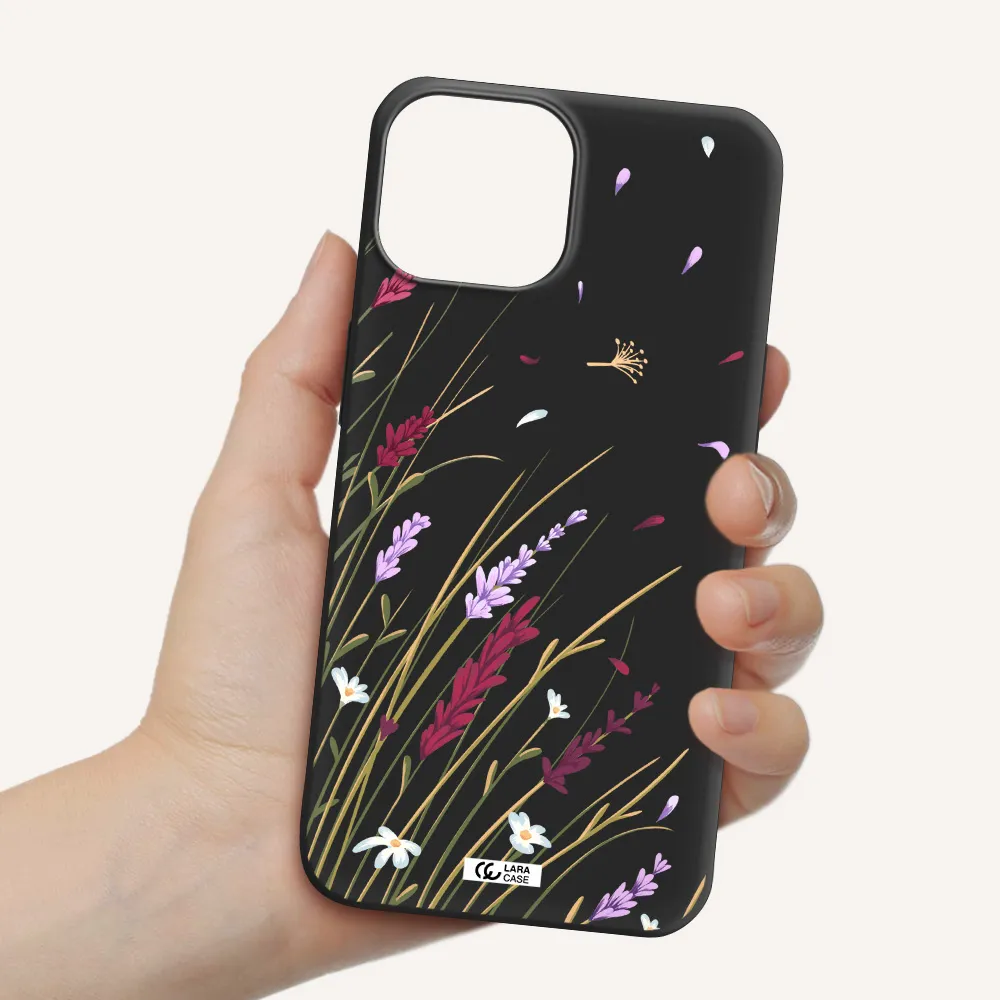 Long Grass Flower Apple iPhone 13 Silicone black Case