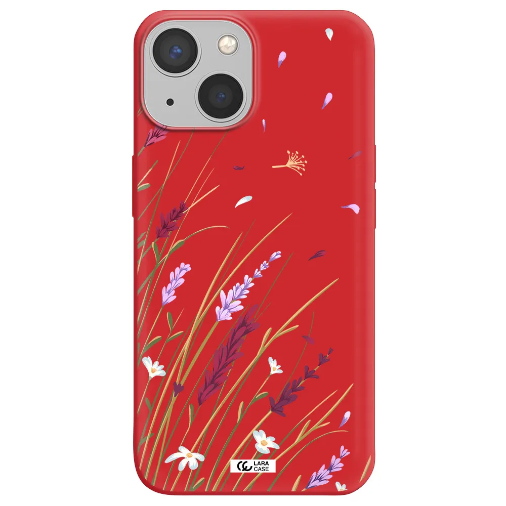 Long Grass Flower Apple iPhone 13 Silicone Imperial Red Case