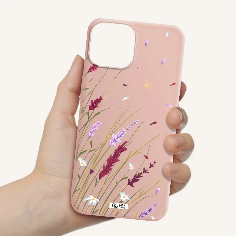 Long Grass Flower Apple iPhone 13 Silicone pastel pink Case
