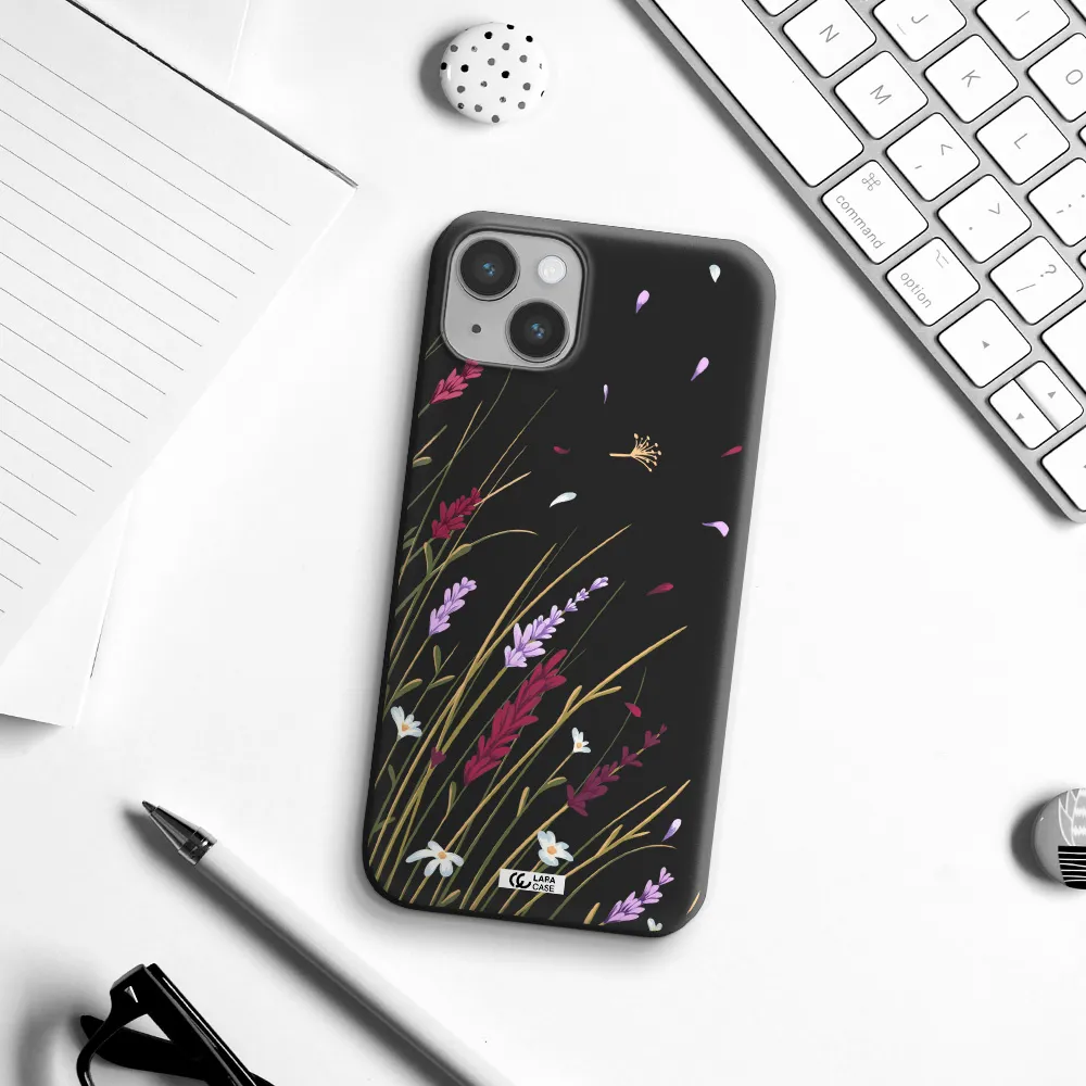 Long Grass Flower Apple iPhone 14 plus Silicone black Case