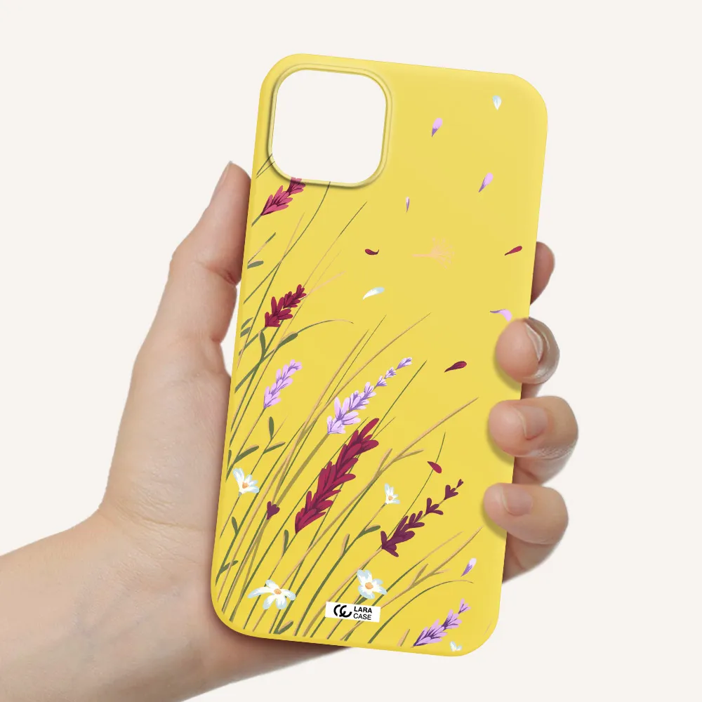 Long Grass Flower Apple iPhone 14 plus Silicone canary yellow Case