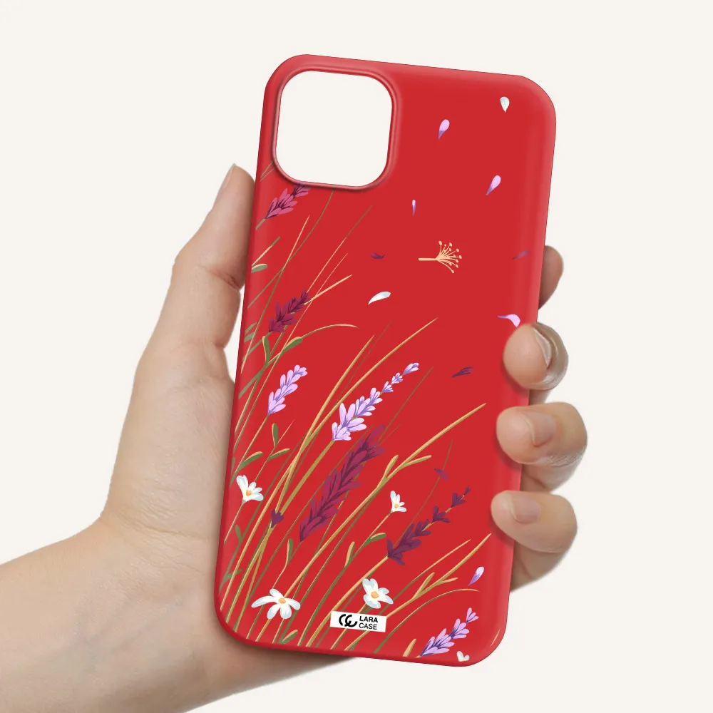 Long Grass Flower Apple iPhone 14 plus Silicone Imperial Red Case