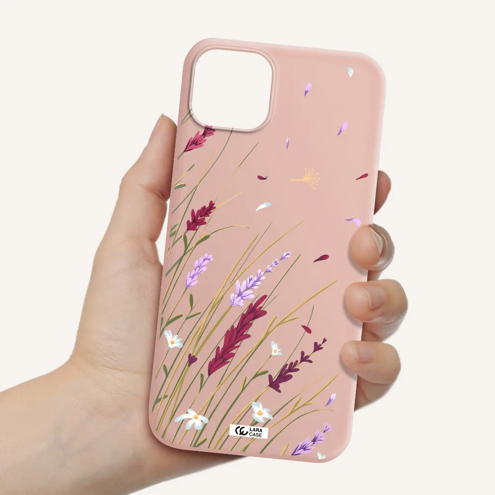Long Grass Flower Apple iPhone 14 plus Silicone pastel pink Case